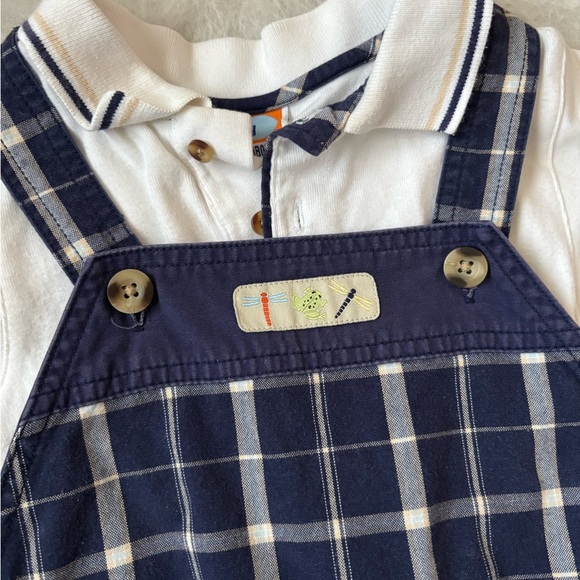 Vintage 2001 Gymboree Navy Preppy Plaid Overalls with White Polo - Picture 2 of 4